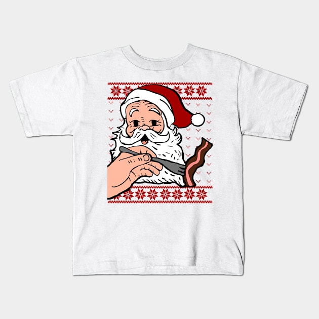 Santa Eating Bacon Ugly Christmas Sweater Kids T-Shirt by Eric03091978